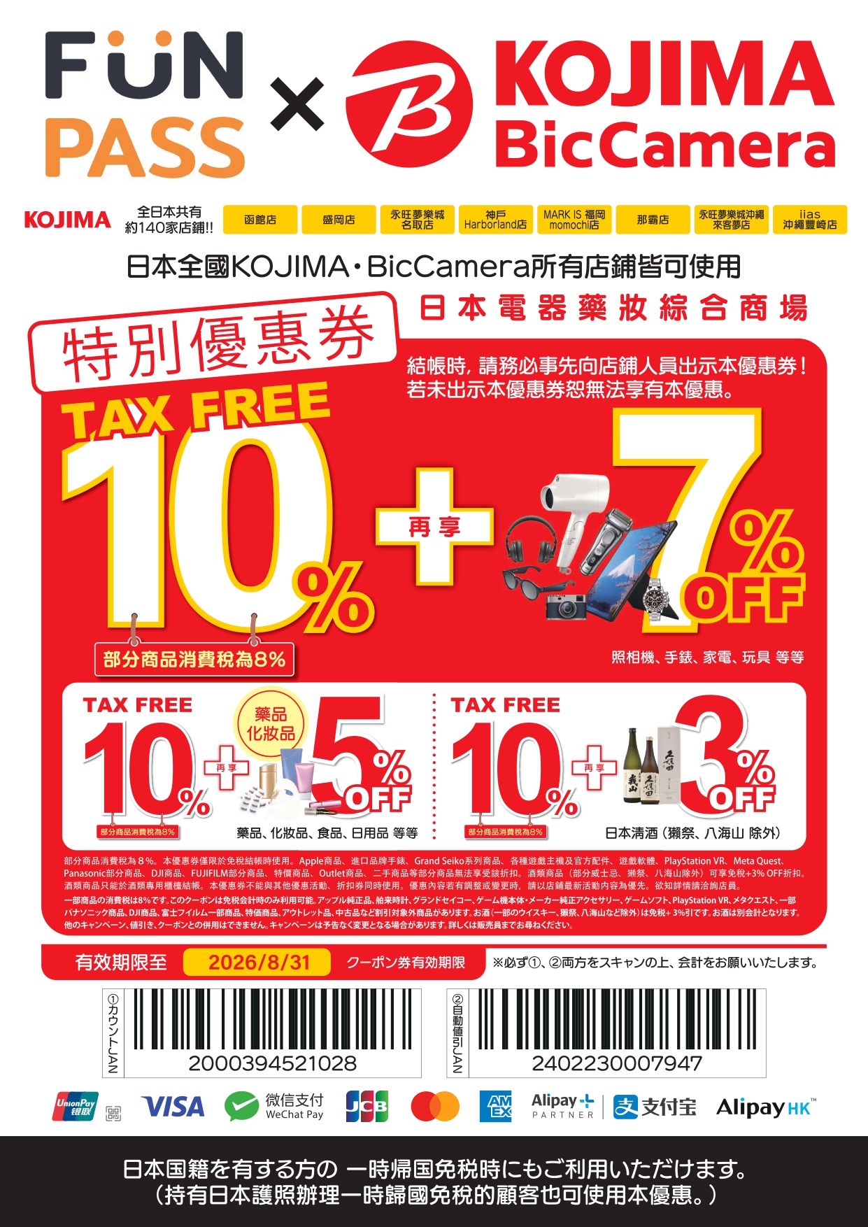 Kojima X Bic Camera(全日本免稅店鋪適用)